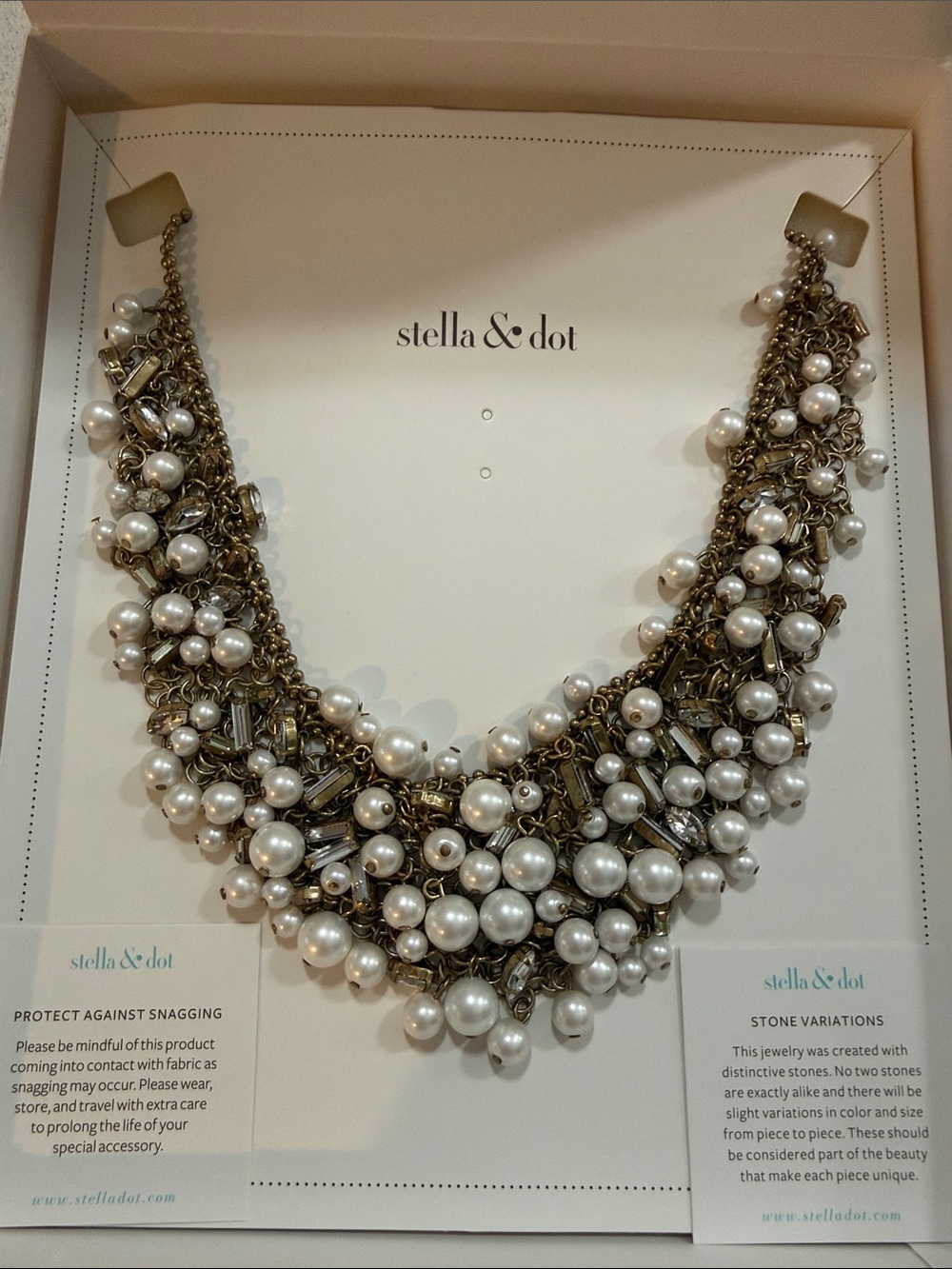 Rare Stella & Dot Multi-Pearl Cluster Necklace in White and Antique Silver